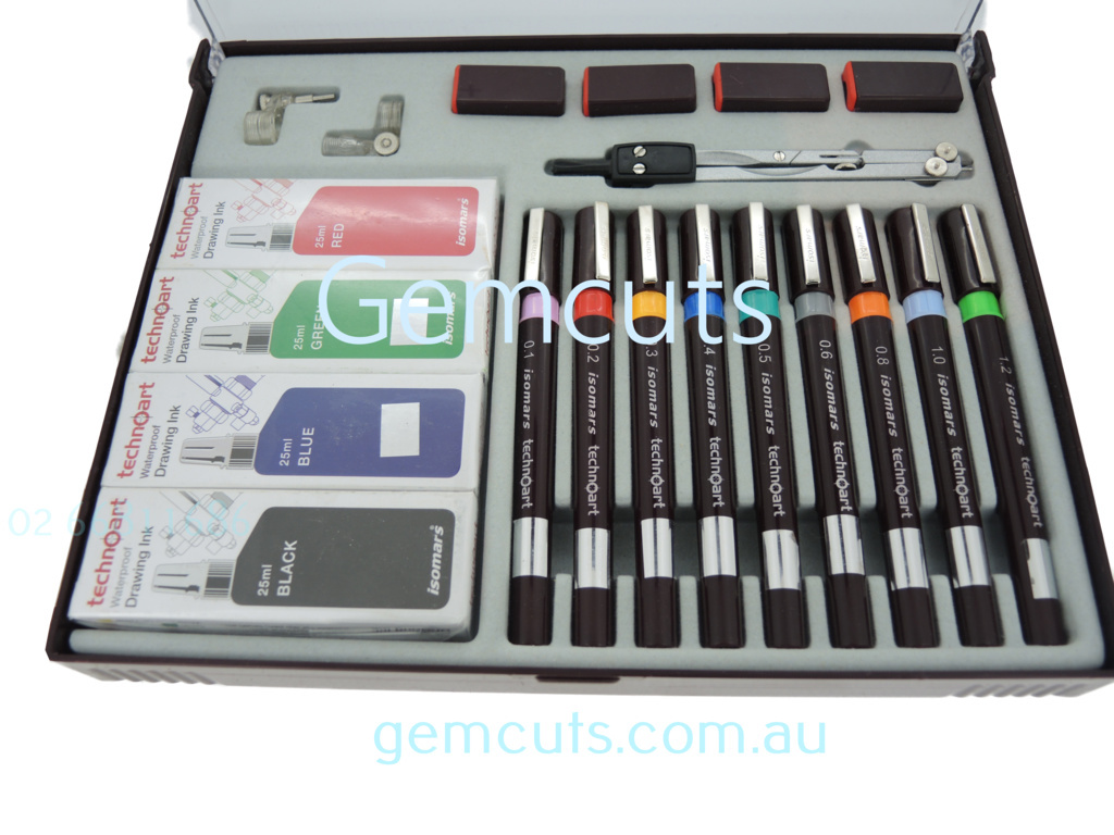 Technical Drawing Pens Set of 9 with Compass and Ink