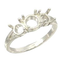Classic Round Three Stone Ring Setting - Sterling Silver