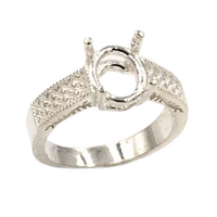 Premium Engraved Oval Ring Setting - Sterling Silver