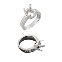 Engraved Shank Oval Ring Setting - Sterling Silver