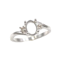 Oval Double Accent Low Profile Ring Setting - Sterling Silver