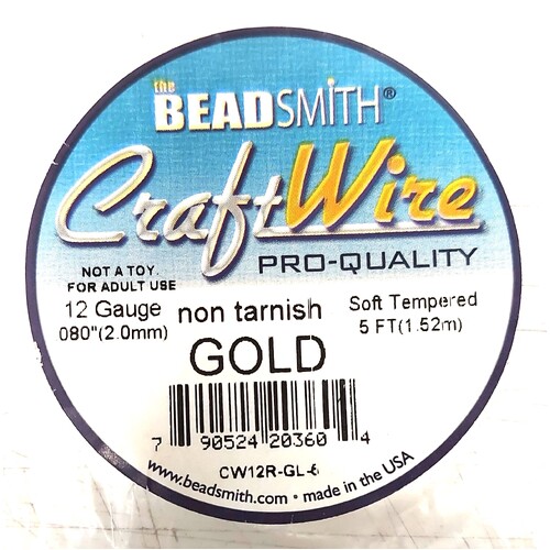 Craft Wire 12GA Round Tarnish Resistant Gold