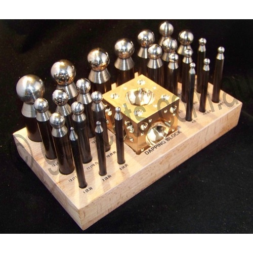 Doming Punch Set of 24 in Wooden Stand with Brass Doming Block