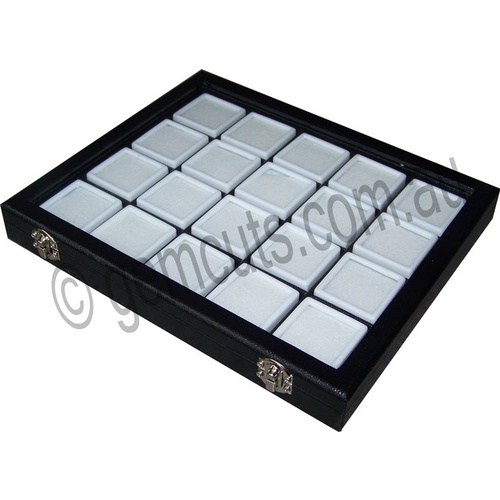 Gemstone Display Case with 20 White Inserts (40 x 40mm inserts)