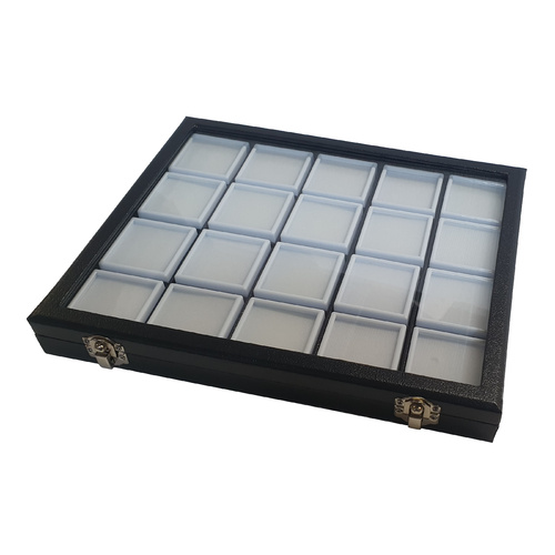 Gemstone Display Case with 20 White Inserts 50mm x 50mm