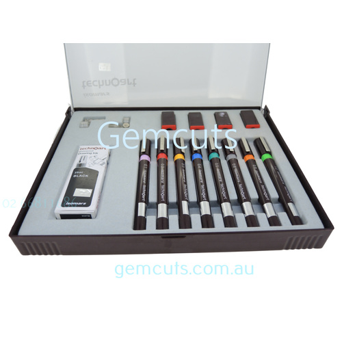 Technical Drawing Pens - Set of 8 with Compass Attachment and Ink