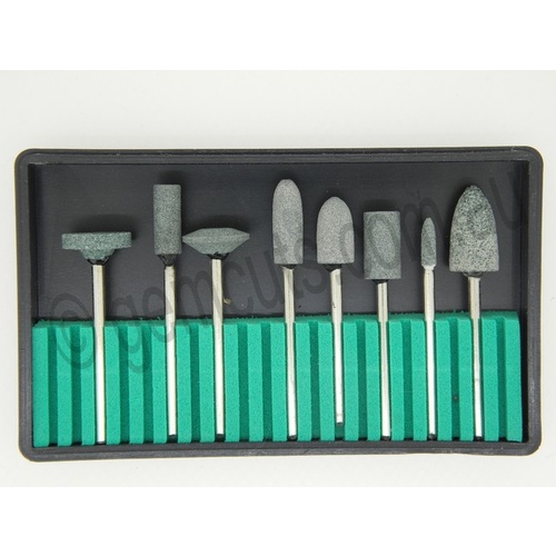 Mounted Abrasive Stone Burr Set of 8 - Coarse- (Green)
