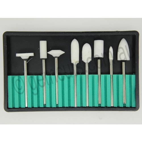 Mounted Abrasive Stone Burr Set of 8 - Fine- (White)