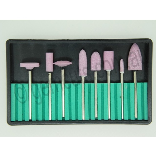 Mounted Abrasive Stone Burr Set of 8- Medium- (Pink)