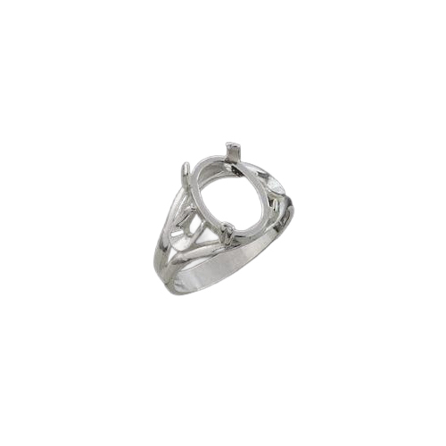 Side Deco Oval Cabochon 12 x 8mm Ring Setting - Sterling Silver