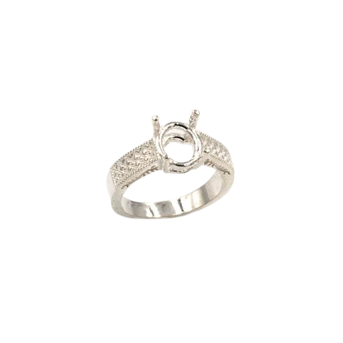 Premium Engraved Oval Ring Setting - Sterling Silver