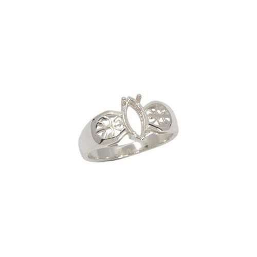 Filigree Marquis 12 x 6mm Ring Setting - Sterling Silver