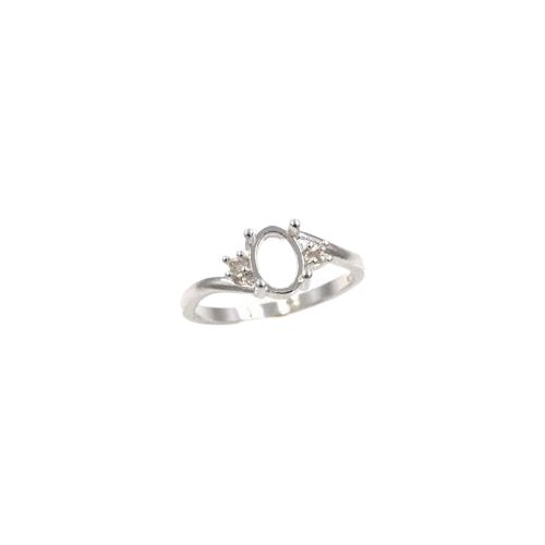 Oval Double Accent Low Profile Ring Setting - Sterling Silver
