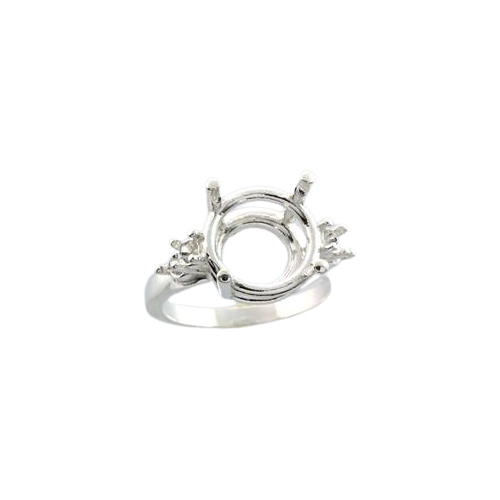 Premium Round Double Accented Ring Setting - Sterling Silver