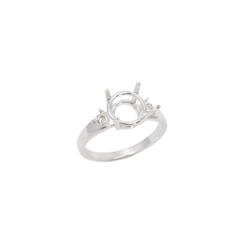Round Side Accented Ring Setting - Sterling Silver