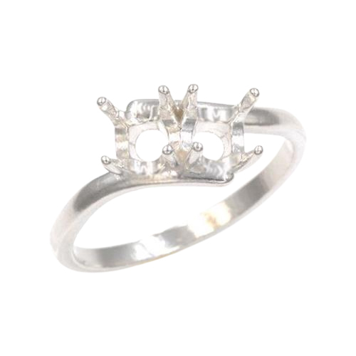 Two Stone Crossover Ring Setting Round - Sterling Silver