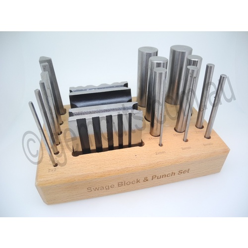 Swage Block & Punch Set in Wooden Stand