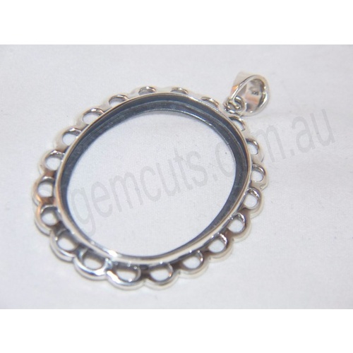 Sterling Silver Pendant 40mm x 30mm (Scalloped Edge)